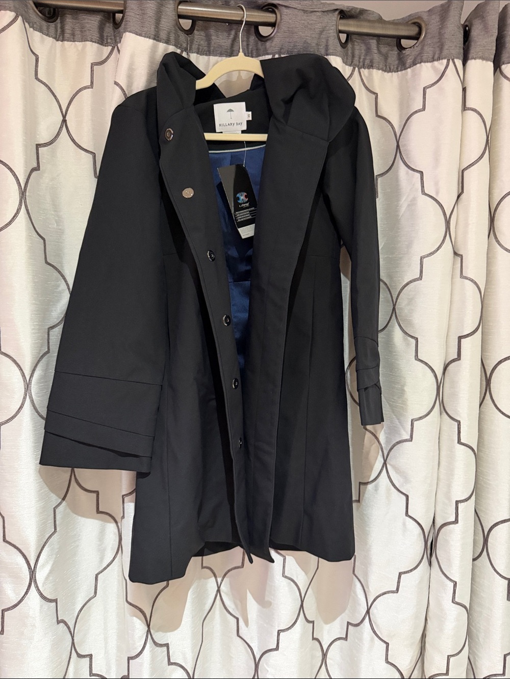 StelBlack Trench Coat with Navy Interior